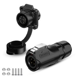 CNLINKO LP-12 Industrial Waterproof Connector IP68 Round Connector Quick Release Aviation Plug PBT Housing Plug Aviation Connector M12 2-8 Pin Flange Socket (4 Pin)