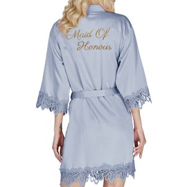 Y WJing Yi Jia Bride Robe Womens Kimono Robes Satin Bridesmaid Wedding Party Robes Bridal Morning Robe Silk Robes Lace Trim Silky Dressing Gown Monograms