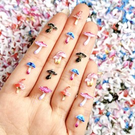 50Pcs Colorful Mushroom Nail Charms for Acrylic Nails, 3D Nail Charms and Gems Cute Mushroom Nail Supplies Spring Nail Rhinestone Summer Nail Art Accessories for or Women Manicure Crafts Decoration