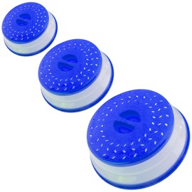 Collapsible Microwave Splatter Cover, Microwave Plate Cover With Steam Vent(Set of 3,blue)
