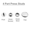 WedDecor 15mm Matte Black Snap Fasteners 4 Parts Press Studs