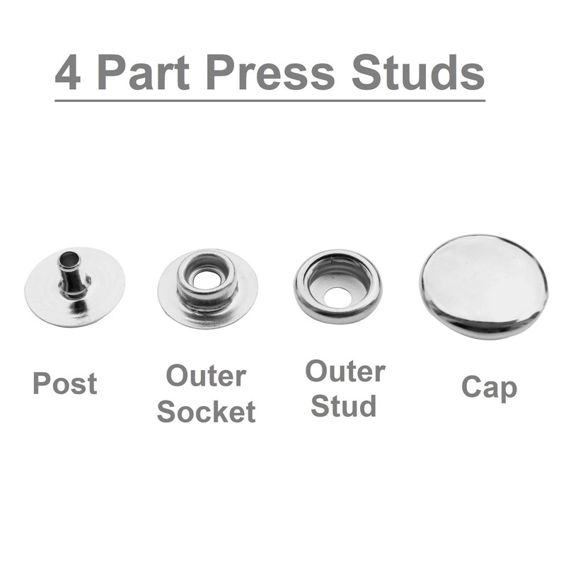 WedDecor 15mm Matte Black Snap Fasteners 4 Parts Press Studs