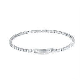 MINDDHA 18K White Gold Plated 2mm Cubic Zirconia Tennis Bracelet | Silver Bracelets for Women |Classic CZ Bracelet |Classic CZ Bracelet | Size 7.5 Inch