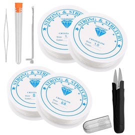 Elastic String for Bracelets，Premium Elastic Stretch Thread - 4 Rolls (2 x 0.8mm, 2 x 1.0mm) - Transparent Beading String with Needles. Elastic stringelastic，Perfect for Jewelry Making!