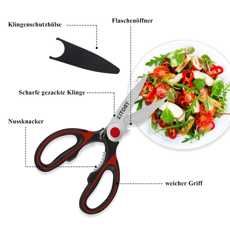 Kitchen Scissors, 21 cm, Universal Scissors with Blade Cover, Sharp
