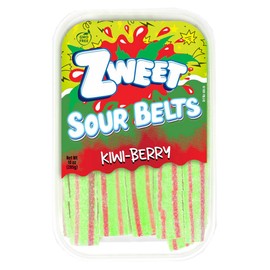 Zweet Sour Kiwi Berry Belts 10 Ounce – Sour Kosher Candy, Halal Candy – Resealable Pack of Sour Licorice Belts