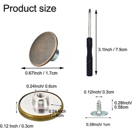 No-Sew Jeans Button Replacement Kit, 10 Sets Metal Snap Tack Buttons with Tools,2025 New Model, Bronze 8#