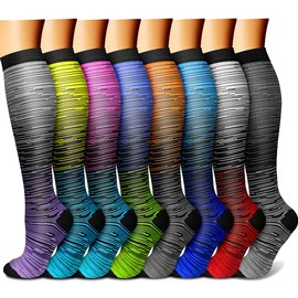 CHARMKING - Calcetines de compresión para hombres y mujeres (8 pares) de 15 a 20 mmHg son el mejor soporte para atletismo, correr, ciclismo, 13 Negro/Gris/Azul/Azul Cielo/Verde/Naranja/Rosa, Grande - extra grande