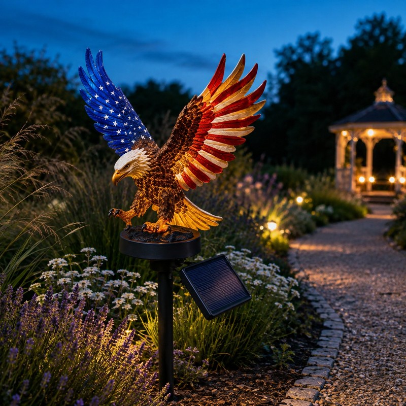 Solar Eagle Garden Light 9.84in Patriotic LED Outdoor Stake Memorial