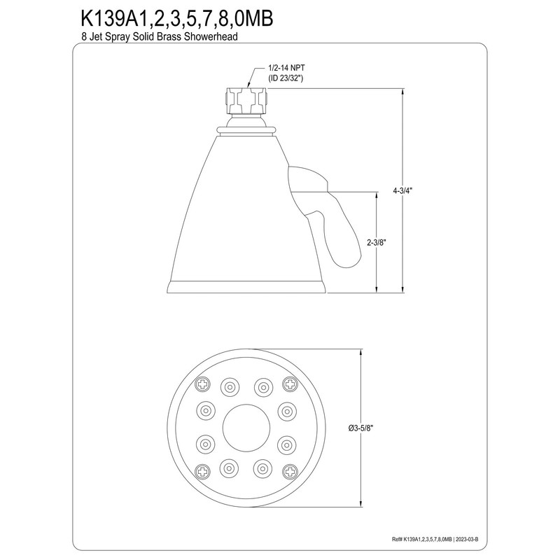 Kingston Brass K139A7 Victorian Shower Head, Brushed Brass 3.63 x