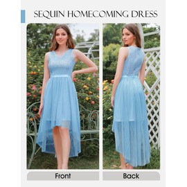 BeryLove Homecoming Dresses for Teens Sequin Dress Sleeveless Cocktail Dresses Tulle Dress Midi Prom Party Formal Birthday Dress S003 LightBlue M