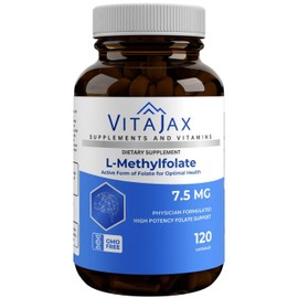 VITAJAX L Methylfolate 7.5 mg | 120 Caps | Value Pack | Max Potency | Active Folate | Gluten Free | Methyl Folate 5-MTHF | No Filler