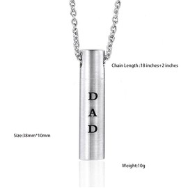Urn Necklace Cremation Jewelry for Ashes Dad Mom Human Cylinder Urn Necklace Customized Jewelry, Stainless Steel, No Gemstone