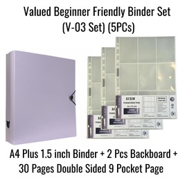 MEOWCAFE K-Keep A4 Plus Binder, 1.5 inch, Compact Kpop Photocard Binder with 30 Double Sided A4 Slim 9 Pocket Page and 2 Backboards, Comprehensive Beginner Binder (Purple)