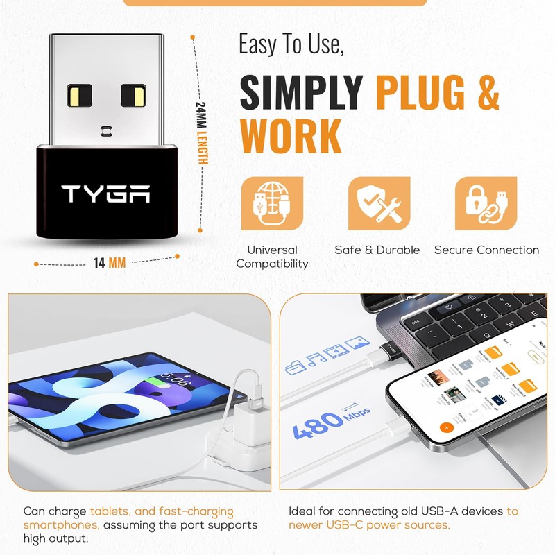 TYGA STORE USB Type C Female to USB Type A