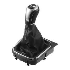 A ABSOPRO 5 Speed Manual Gear Shifter Knob with Cover for Volkswagen Eos After 2006 Faux Leather Gearbox Stick Shifter Lever Knob Black with White Stitches