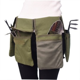Garden Tool Waist Belt, Unisex Utility Belt Bag Waterproof Canvas Adjustable Garden Tool Pouch Place Hand Tools with 4 Deep Pockets for Gardening Electrican