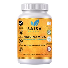 Niacinamida (vitamina B3) + Colageno Hidrolizado Con 120 Cápsulas De 500 Mg SAISA HERBAL Calidad Premium