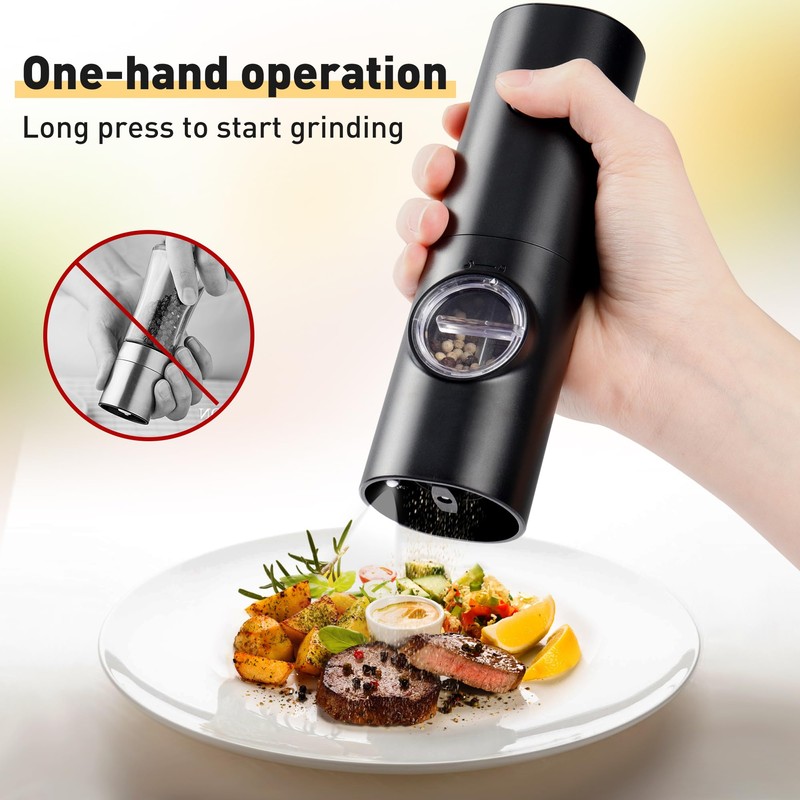 Electric Pepper Grinder or Salt Mill, Battery Powered Automatic Pepper