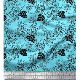 Soimoi Blue Velvet Fabric Grapes & Leaves Fabric Prints by Yard 58 Inch Wide