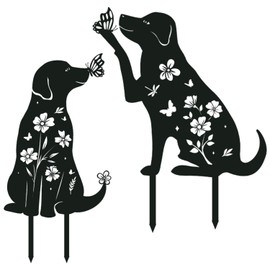 Rngmsi Dog Garden Decor Yard Art for Outside, 2PCS Metal Puppy Decorative Garden Stakes Gift for Dog Lovers, Puppy Silhouette Statues Ornaments for Outdoor Patio Lawn
