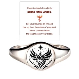 Rise From Ashes Phoenix Signet Ring, S925 Silver Phoenix Ring Incentive Ring Serves As A Constant Reminder To Rise Above Challenges Engraved Inspirational Phoenix Fire Bird Ring Jewelry Gifts for Women Men(Silver 6)