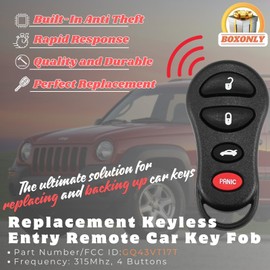Boxonly Replacement Keyless Entry Remote Car Key Fob FCC ID:GQ43VT17T 315MHz for Jeep Liberty, for Dodge Stratus, for Dodge Intrepid, for Chrysler Sebring & Concorde, 4-Button