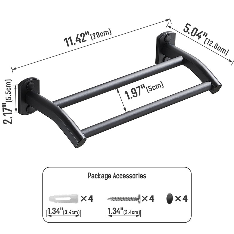 Dancrul Black Double Towel Bar, Hand Towel Racks for Bathroom