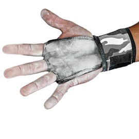 JerkFit WODies Grey Camo 3 Hole Gymnastics Grips with Wrist Support (XLarge) - Latex Free Elastic Pull Up Grip for Cross Training, WODs, Weightlifting - Workout Grips for Men Women for Palm Protection