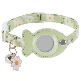 Cat Collar, Breakaway Tracker Kitten Collars Adjustable Buckle, Bells & Flower Pendants for Small Pet (Green)