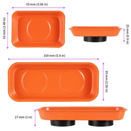 JEUIHAU 12 Packs Magnetic Tray, Stainless Steel Magnetic Parts Tray, Orange Magnetic Tool Tray for Collecting Wrenches, Screws, Bolts, Nuts, Small Parts, 3.6 x 2.4/5.9 x 2.5 Inches