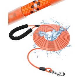 Toozey Recall Lead for Dogs, Waterproof Recall Lead 5 m, 10 m, 15 m, 20 m, Suitable for Small, Medium, Large Dogs, Dog Education, Robust Dog Lead with Soft Padded Handle, Orange, 15 m