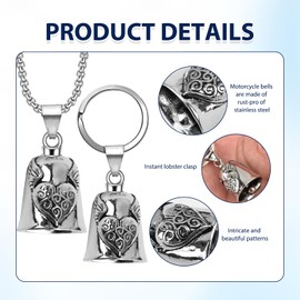 2 Pieces Guardian Bell, Biker Bell, Motorcycle Bell, Motorcycle Bell Lucky Charm, Bless You with Peace, with Hanging Eyelet, Suitable for Motorcycle and Bicycle Accessories (Heart Wings