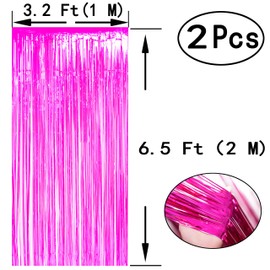 JUICY MOOM Hot Pink Tinsel Foil Fringe Curtain Bachelorette Wedding Bridal Shower Photo Backdrops Party Decor Baby Shower Girls First Birthday Photo Booth Props Backdrops Decorations