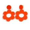 Orange Plastic Open Cut Flower Drop Earrings - 55mm Long