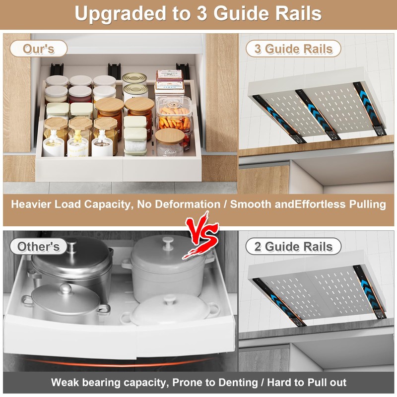 2Pc Pull out Cabinet Organizer,Width (14"-21"),Depth(17"-24") Expandable with 3 Rails,No