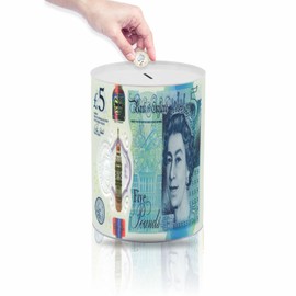 Money Box Tin (5 pound) Sterling Bank Note, Coin Tin, Can Tin,Money Can, Birthday Money, Holiday & Christmas Fund, Saving Tin, Tin Piggy Bank