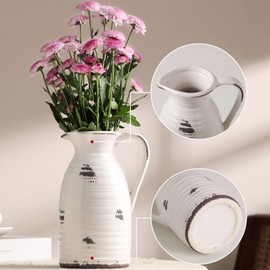 hjn Farmhouse Pitcher Vase for Flowers- Ceramic Pitcher White Pitcher Vase Decrative Pitchers for Your Kitchen/Home Decor/Office/Living Room/Bookshelf/Mantel/-White and Antique