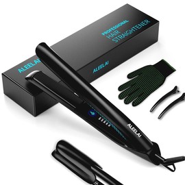ALEELAI Digital 2 in 1 Straightener and Curler All Hair Types,30S Heat Up & 60 Minute Auto Shut-off, Double Ceramic Flat Iron 3D Foating Plates, 360 flexible swivel,  Locking function, Gift