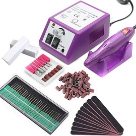 20000RPM Nail Set Drill Machine Electric Manicure Milling Cutter Kit For Gel Polish 4/8/10 Set- Low Noise, Manicure Tool Salon Nail Art Professional Manicure Tools With Square Polishing File & Ceramic Polishing & Sanding Bands Nail File:_Purple-8-in-1 Set