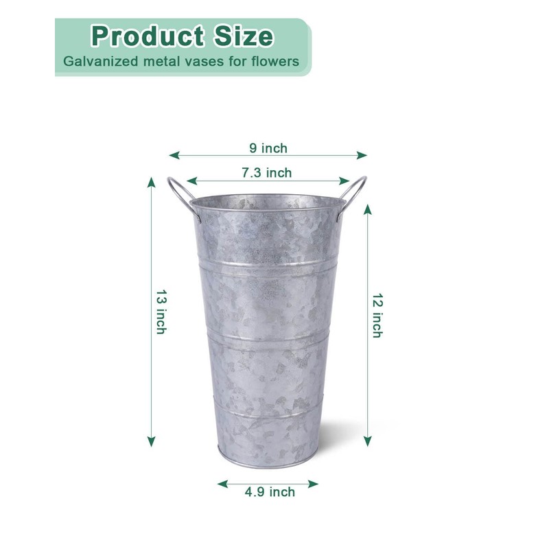 12 Inch Galvanized Metal Vases for Flowers - 6 Pcs