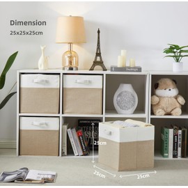 SOCOHOME Fabric Cube Storage Boxes,25x25x25cm Foldable Storage Baskets for Organizing Clothes Shelf Nursery Closet(Light Khaki/Creamy White, Set of 1)