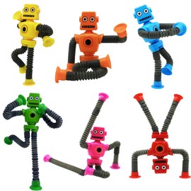 Shape Changing Robot Toy, Suction Cup Toys,Telescopic Pop Tubes Fidget Toys,Autism Sensory Toys for Kid Boys 12pcs