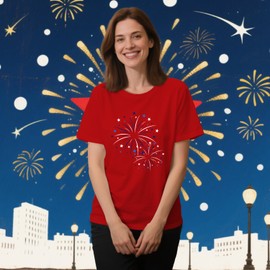 IFQ Womens American Flag Shirt USA Firework Patriotic Print T-Shirt 4th of July Crewneck Tee