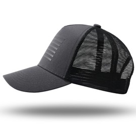 RONGJUN American Flag Trucker Hat - Snapback Hat, Baseball Cap for Men Women - Breathable Mesh Side, Adjustable Fit - for Casual Wear Dark Gray/Black