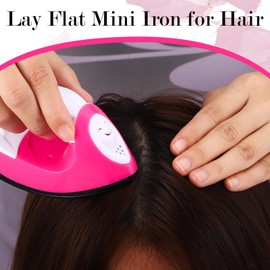 Lasnten Lay Flat Mini Iron for Hair, Mini Portable Hair Straightener with Handy Styling Tools Combs and Rubber Hairbands Set for All Types, Flyaway, Thick, and Unruly Wigs