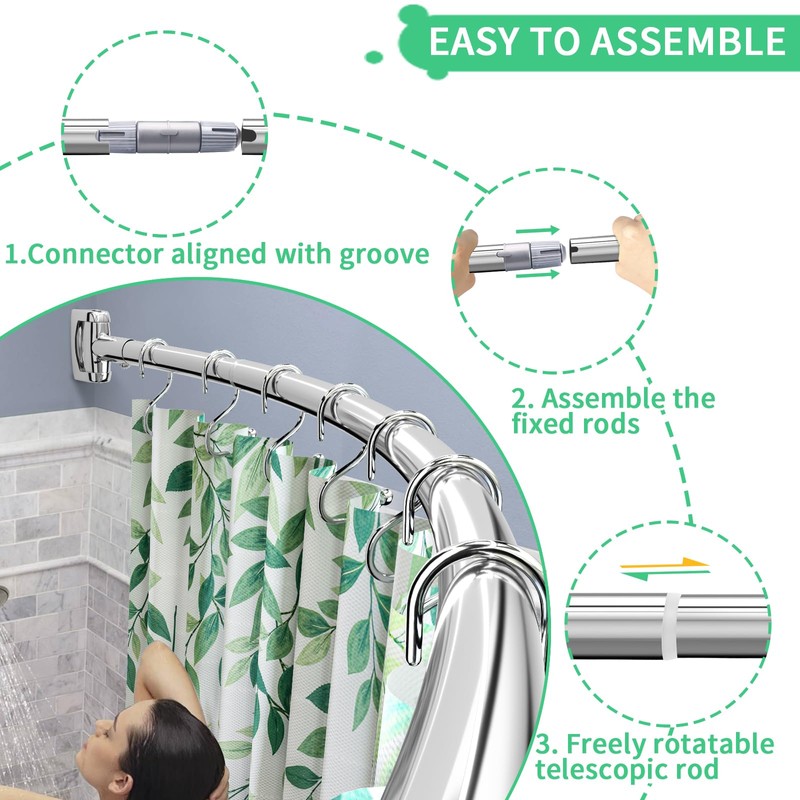 YNL Curved Shower Curtain Rod 35-82In(2.9-6.8Ft), Brushed Nickel Rounded Rustproof