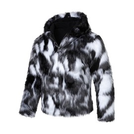 FANARCHER Men's Winter Faux Fur Jackets Hoodie Luxury Overcoat Fluffy Coats Long Sleeve Thicken Parka Outwear