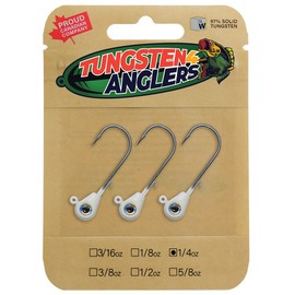 Tungsten 4 Anglers – 97% Pure Tungsten Forward Facing Live Sonar Sleek Bomb Jig Heads | 1/4 3/8 1/2oz. Damiki Rig with Bkk Hooks, 3pcs/Bag for Bass, Walleye, Pike Fishing (Ghost Glow, 1/4oz #3/0)