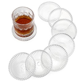 OGANAZI Modern Clear Coaster Set of 8- Glass Coasters for Drinks Crystal Coasters Round Cup Coasters Coffee Table Decor for Office, Kitchen, Bar, Dining Room, Living Room, Patio(Clear)